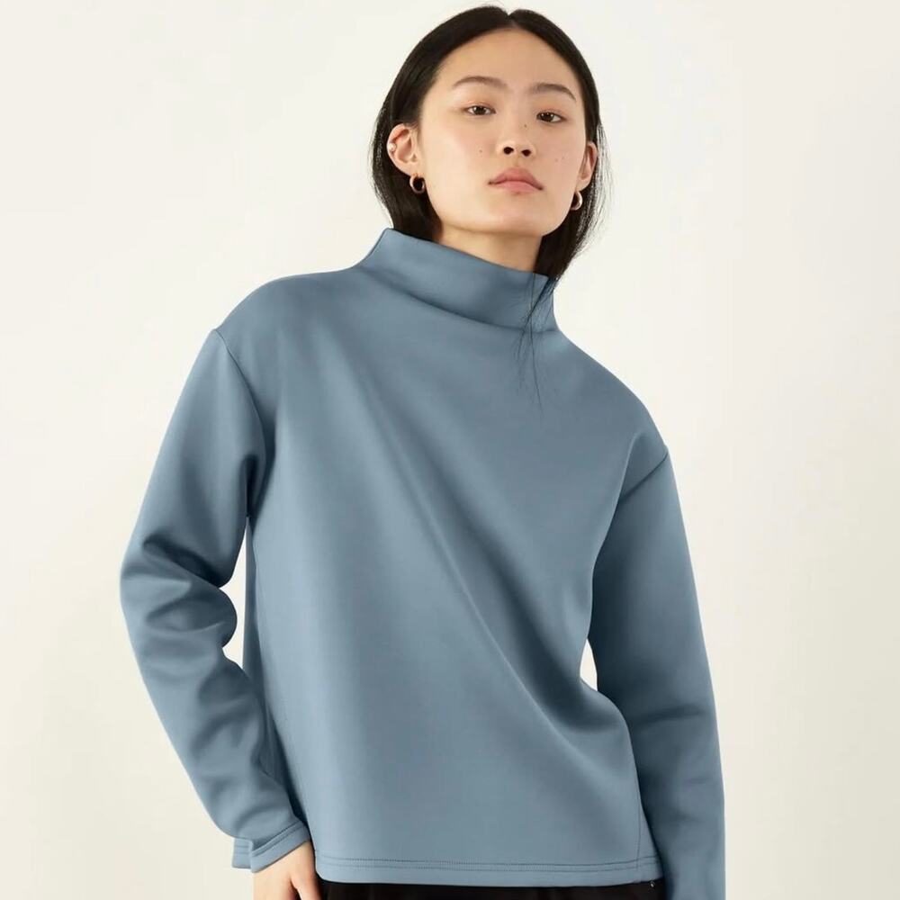 ADAY Like A Boss Pullover Mist Blue Small EUC Recycled Scuba Mock Neck Limited